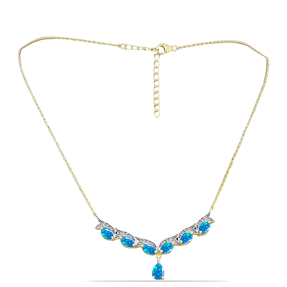 Collar de Plata Bañada en Oro con Ópalo Paraíso de Etiopia y Topacio Blanco 1 