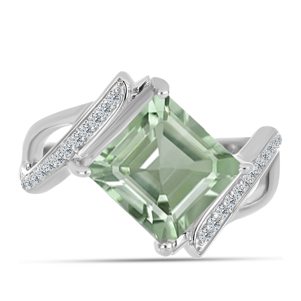 Anillo de Plata con Amatista Verde y Topacio Blanco