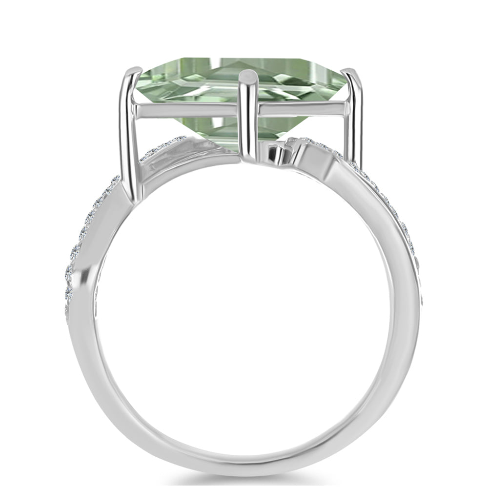 Anillo de Plata con Amatista Verde y Topacio Blanco 2 