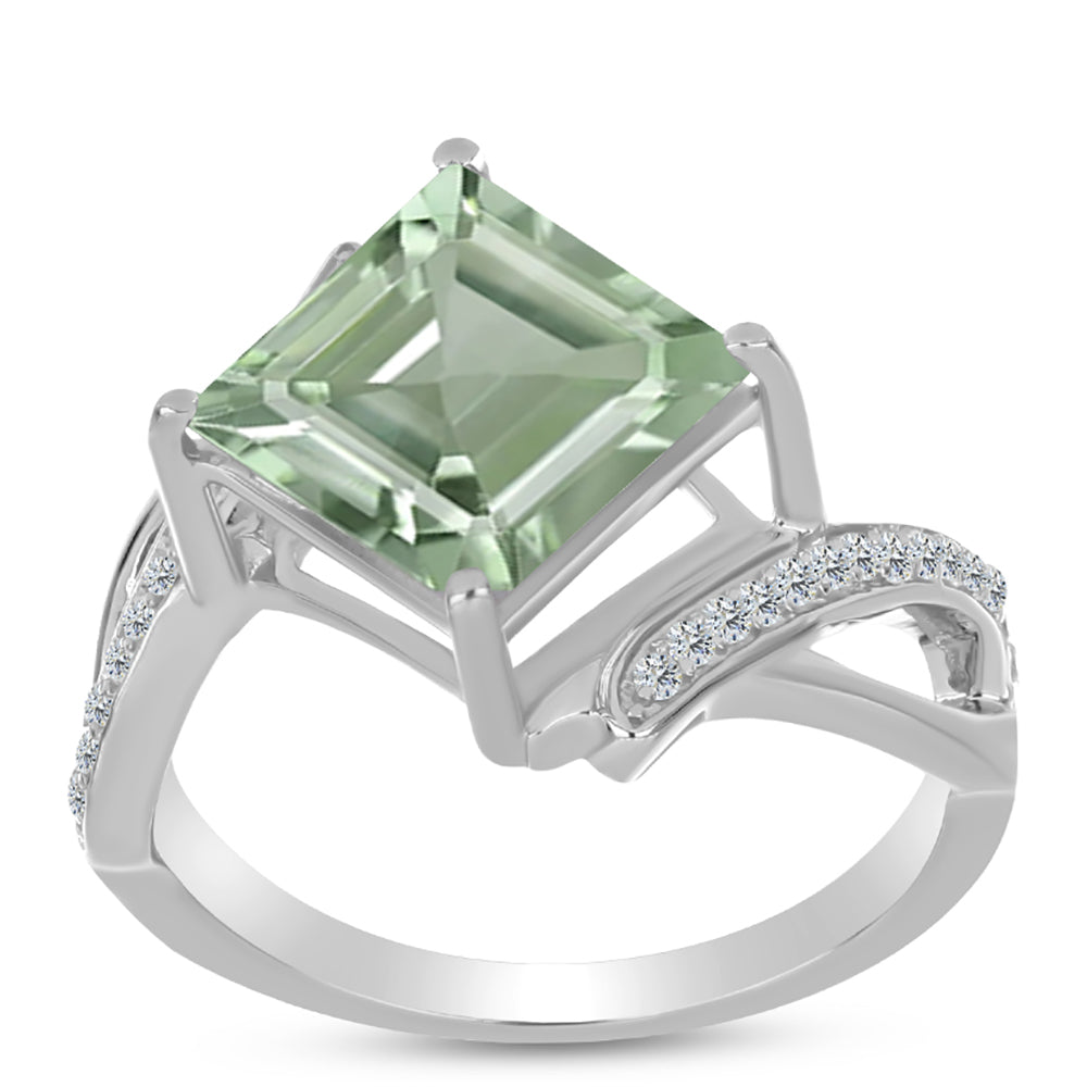 Anillo de Plata con Amatista Verde y Topacio Blanco 3 