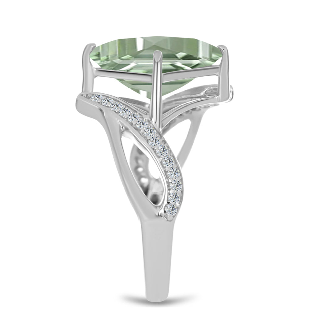 Anillo de Plata con Amatista Verde y Topacio Blanco 4 