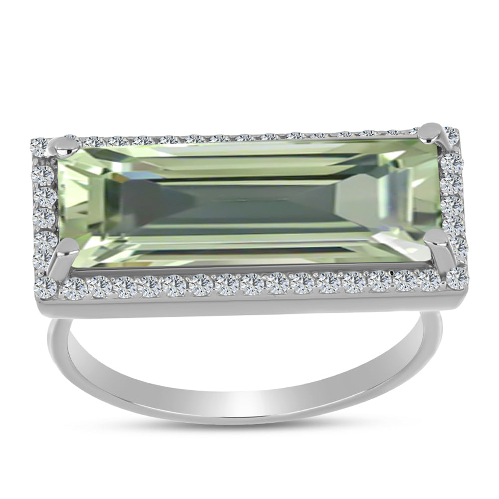Anillo de Plata con Amatista Verde y Topacio Blanco 3 