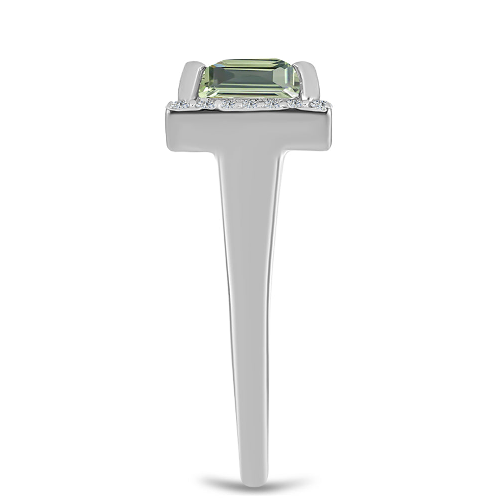 Anillo de Plata con Amatista Verde y Topacio Blanco 4 
