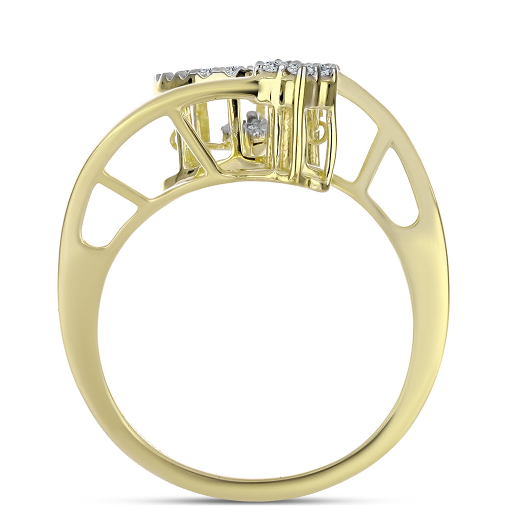 Anillo de Plata Bañada en Oro con Diamante blanco y Topacio Blanco