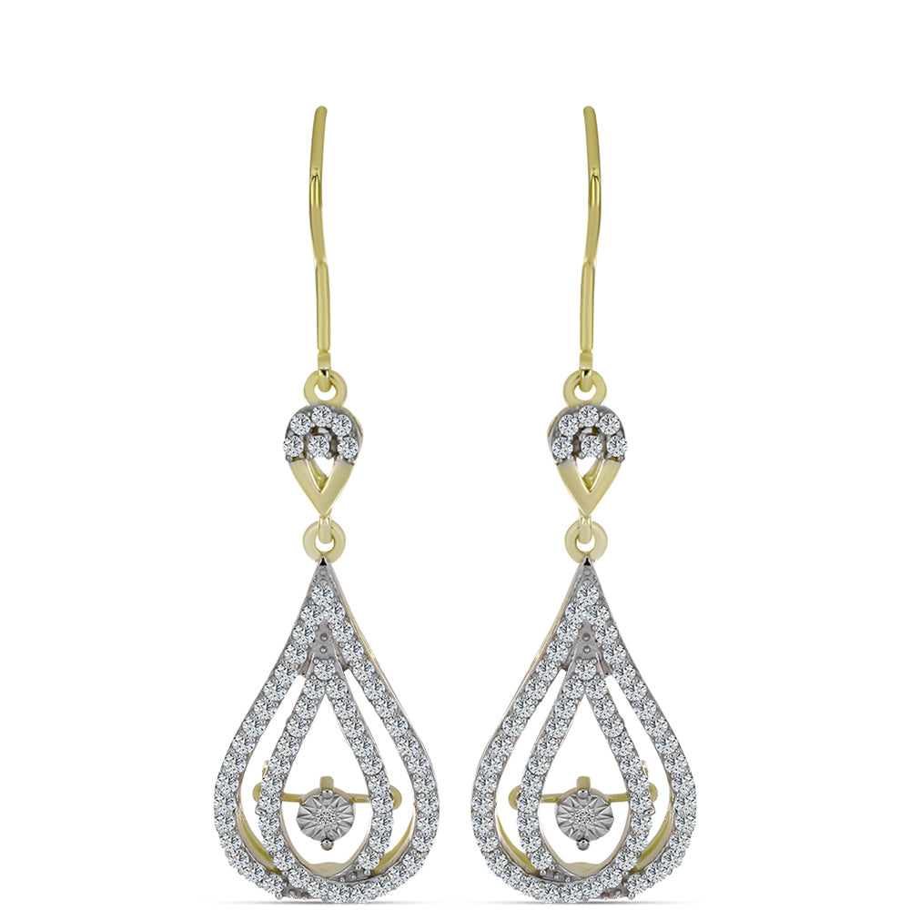Pendientes de Plata Bañada en Oro con Diamante blanco y Topacio Blanco