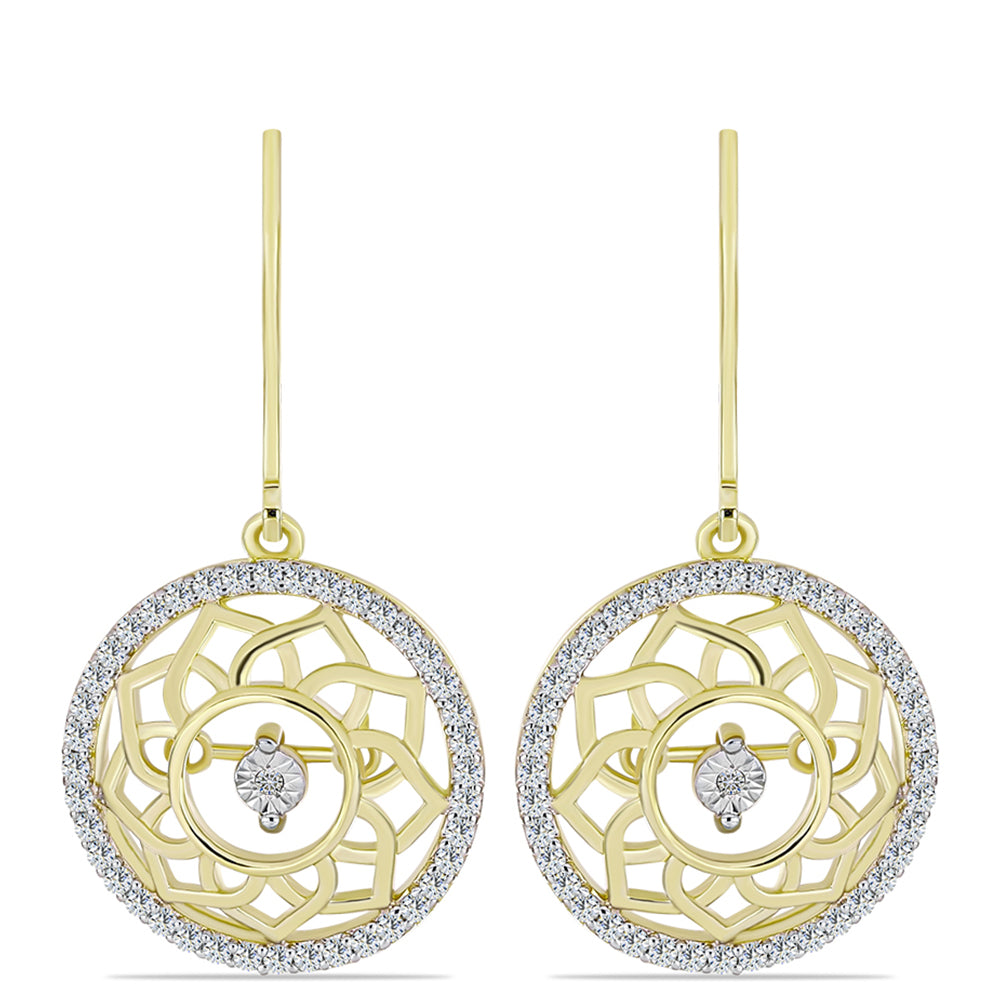 Pendientes de Plata Bañada en Oro con Diamante blanco y Topacio Blanco 1 