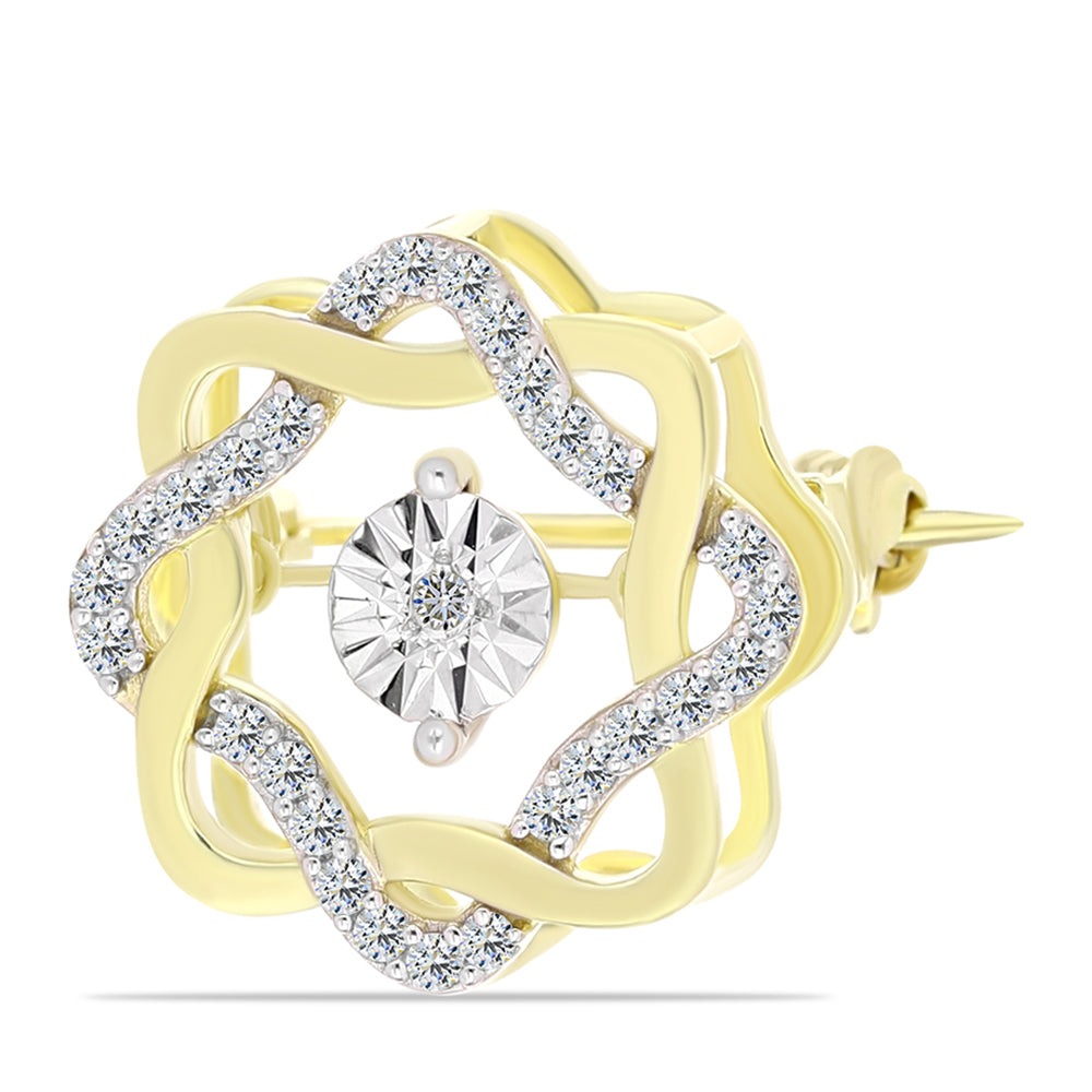 Broche de Plata Bañada en Oro con Diamante blanco y Topacio Blanco 1 