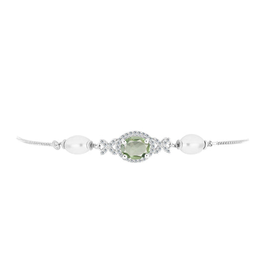 Pulsera de Plata con Amatista Verde y Perla de Agua Dulce