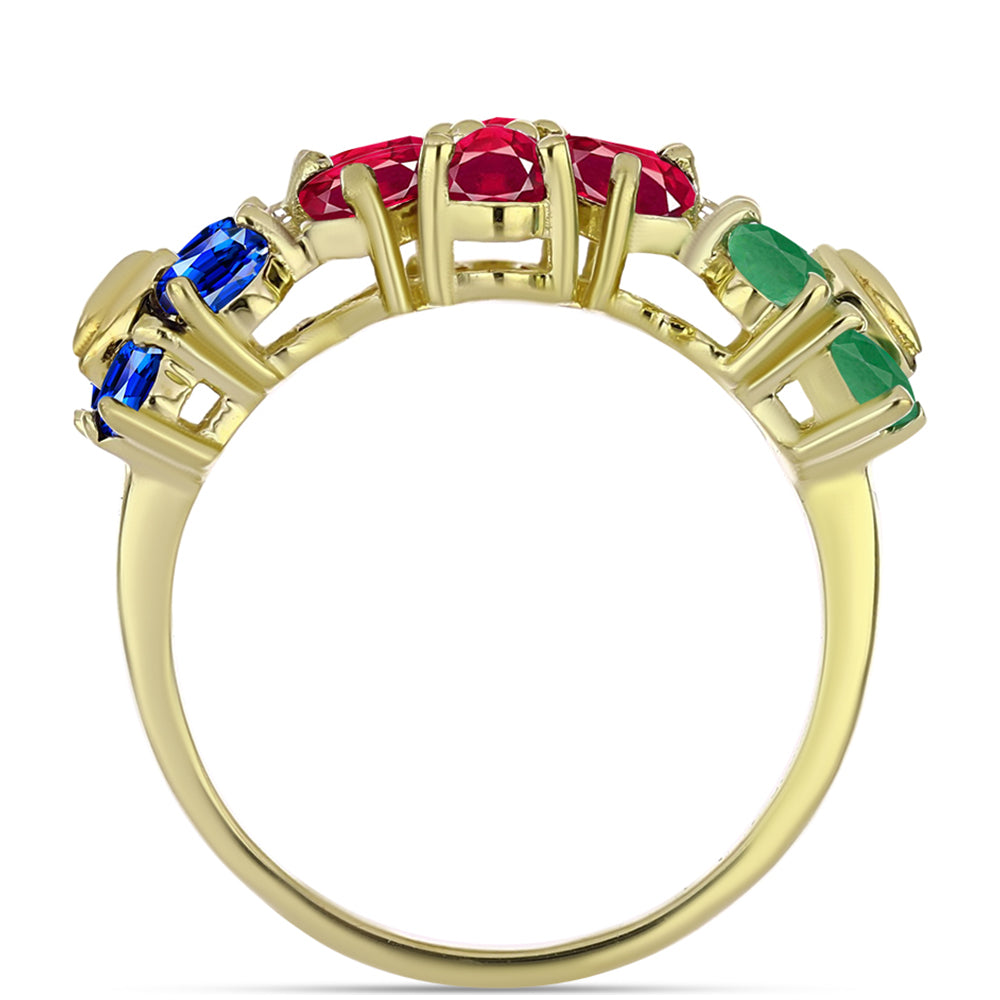 Anillo de Plata Bañada en Oro con Rubí de Madagascar y Zafiro Azul Australiano