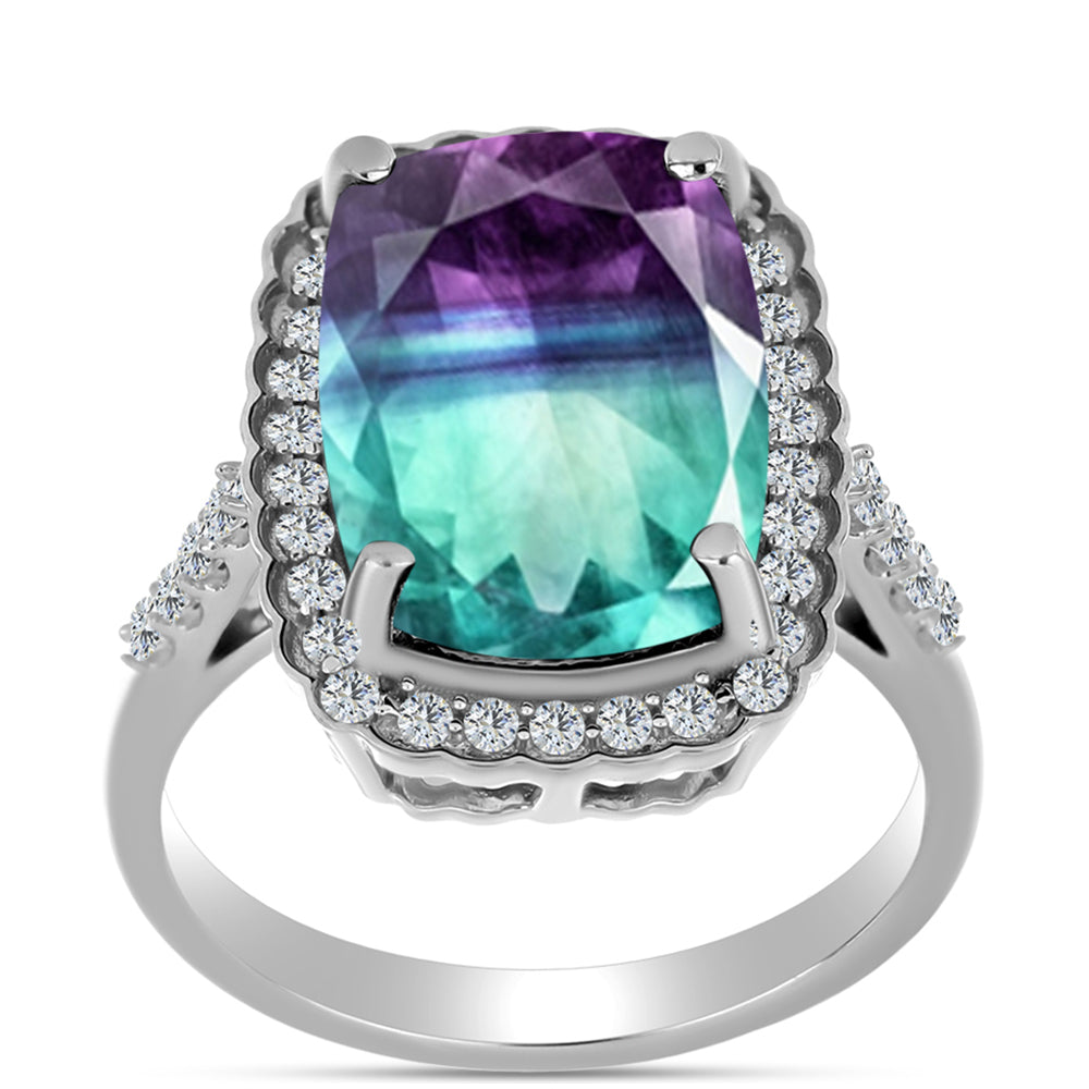 Anillo de Plata con Fluorita cebra y Topacio Blanco