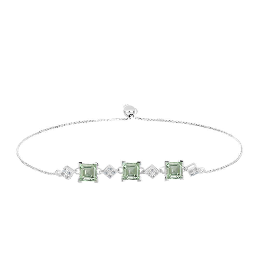 Pulsera de Plata con Amatista Verde y Topacio Blanco 1 