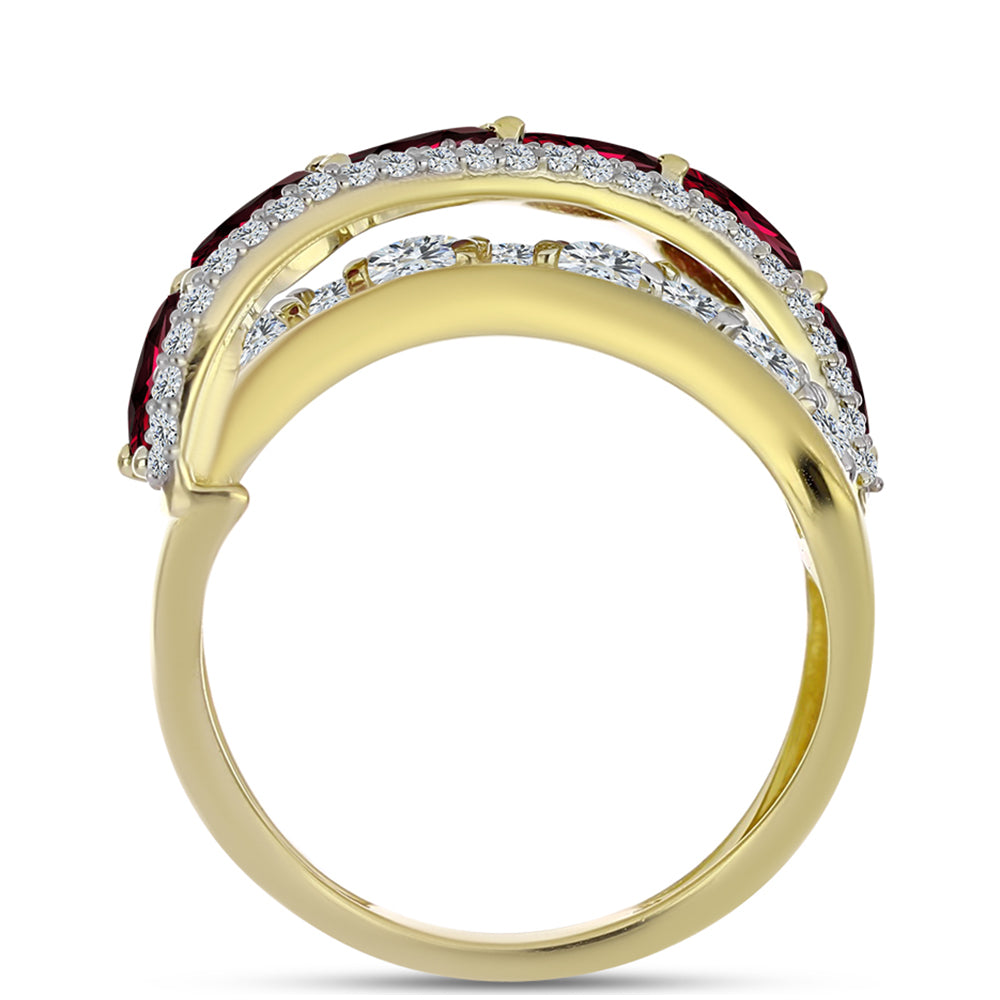 Anillo de Plata Bañada en Oro con Granate Rodolita y Topacio Blanco 2 