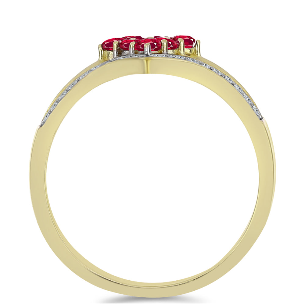 Anillo de Plata Bañada en Oro con Rubí de Madagascar y Topacio Blanco 2 