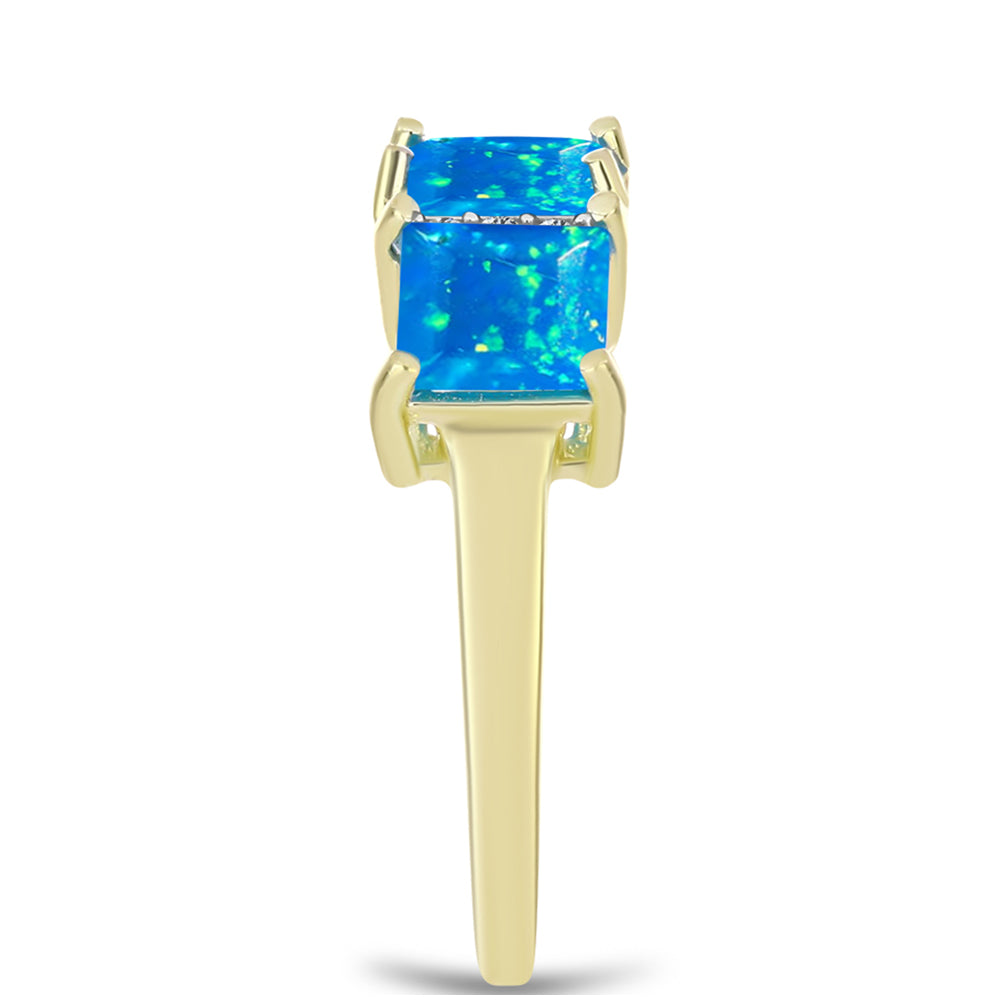 Anillo de Plata Bañada en Oro con Ópalo Paraíso de Etiopia y Topacio Blanco 4 