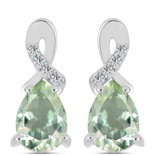 Pendientes de Plata con Amatista Verde y Topacio Blanco