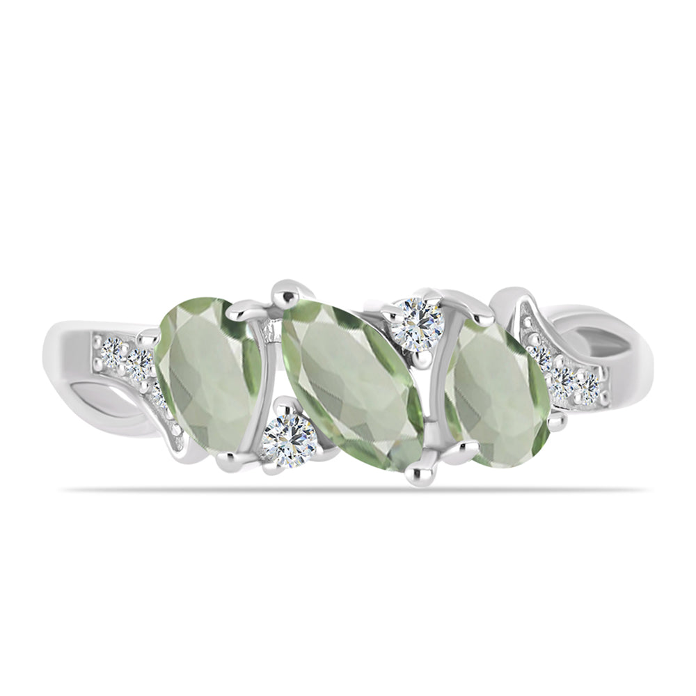 Anillo de Plata con Amatista Verde y Topacio Blanco 1 