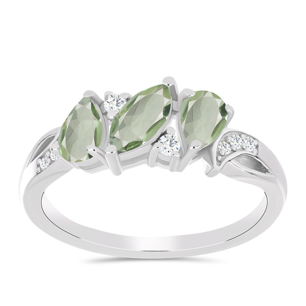 Anillo de Plata con Amatista Verde y Topacio Blanco 3 