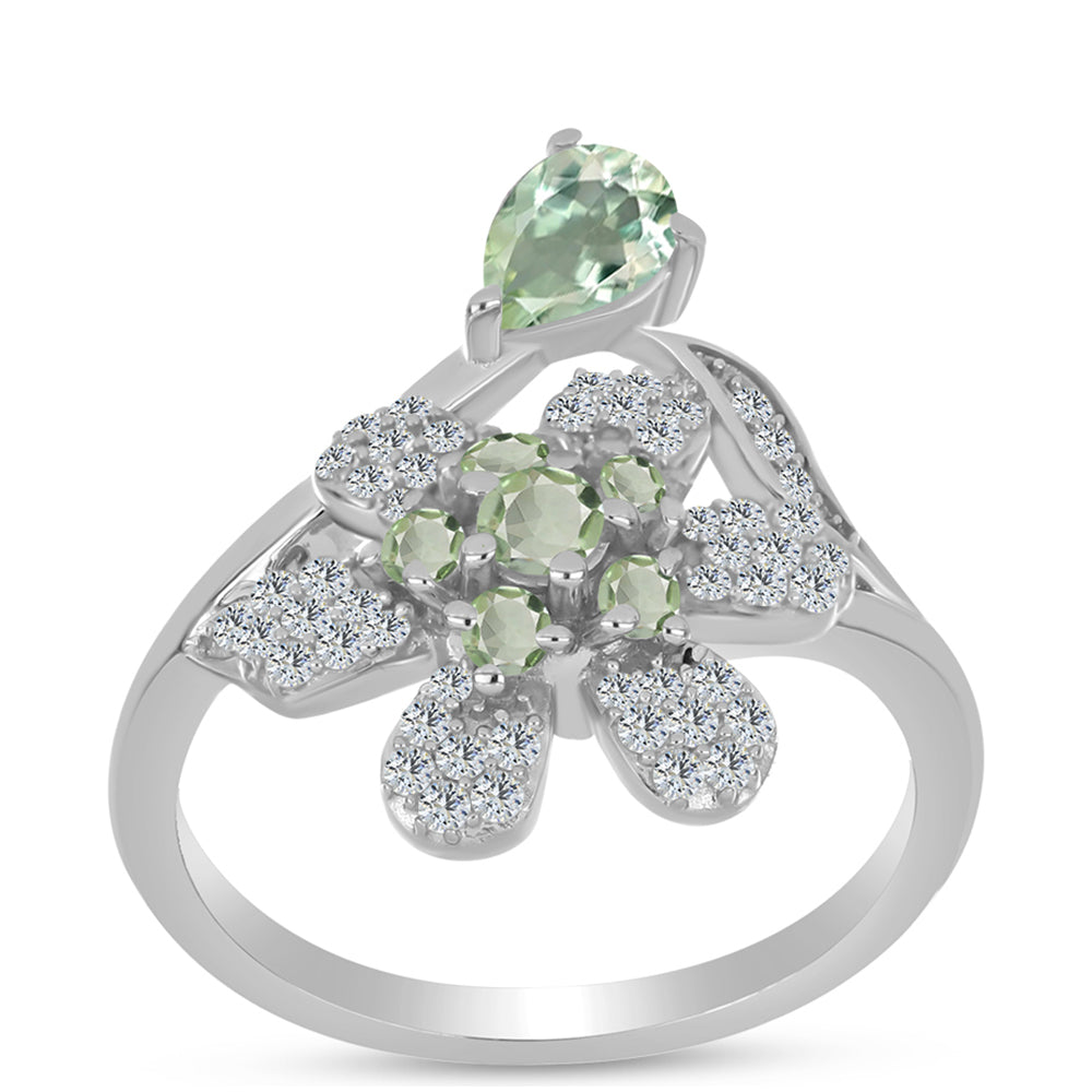 Anillo de Plata con Amatista Verde y Topacio Blanco 3 
