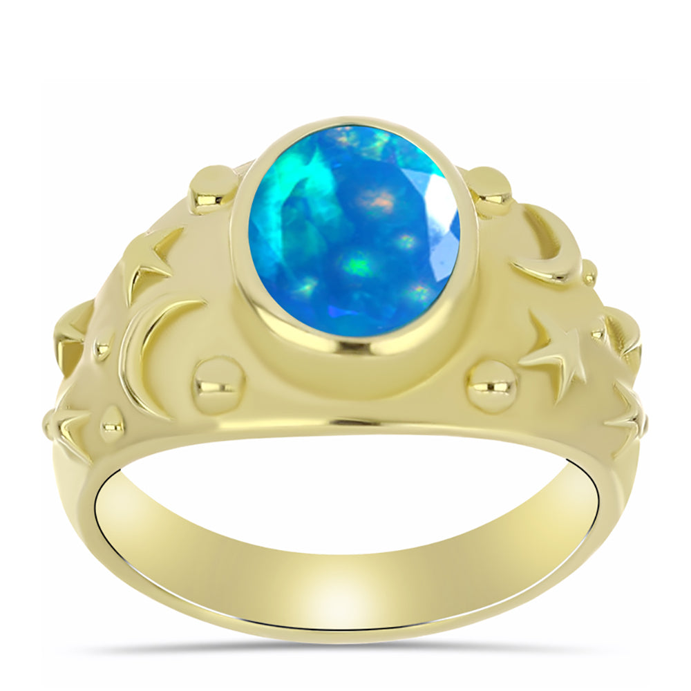 Anillo de Plata Bañada en Oro con Ópalo Paraíso de Etiopia 3 