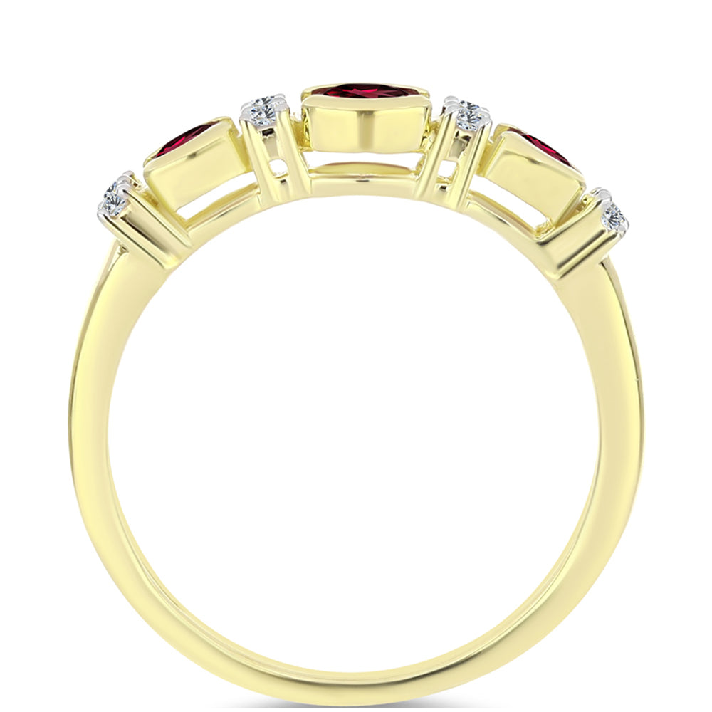 Anillo de Plata Bañada en Oro con Granate Rodolita y Topacio Blanco 3 