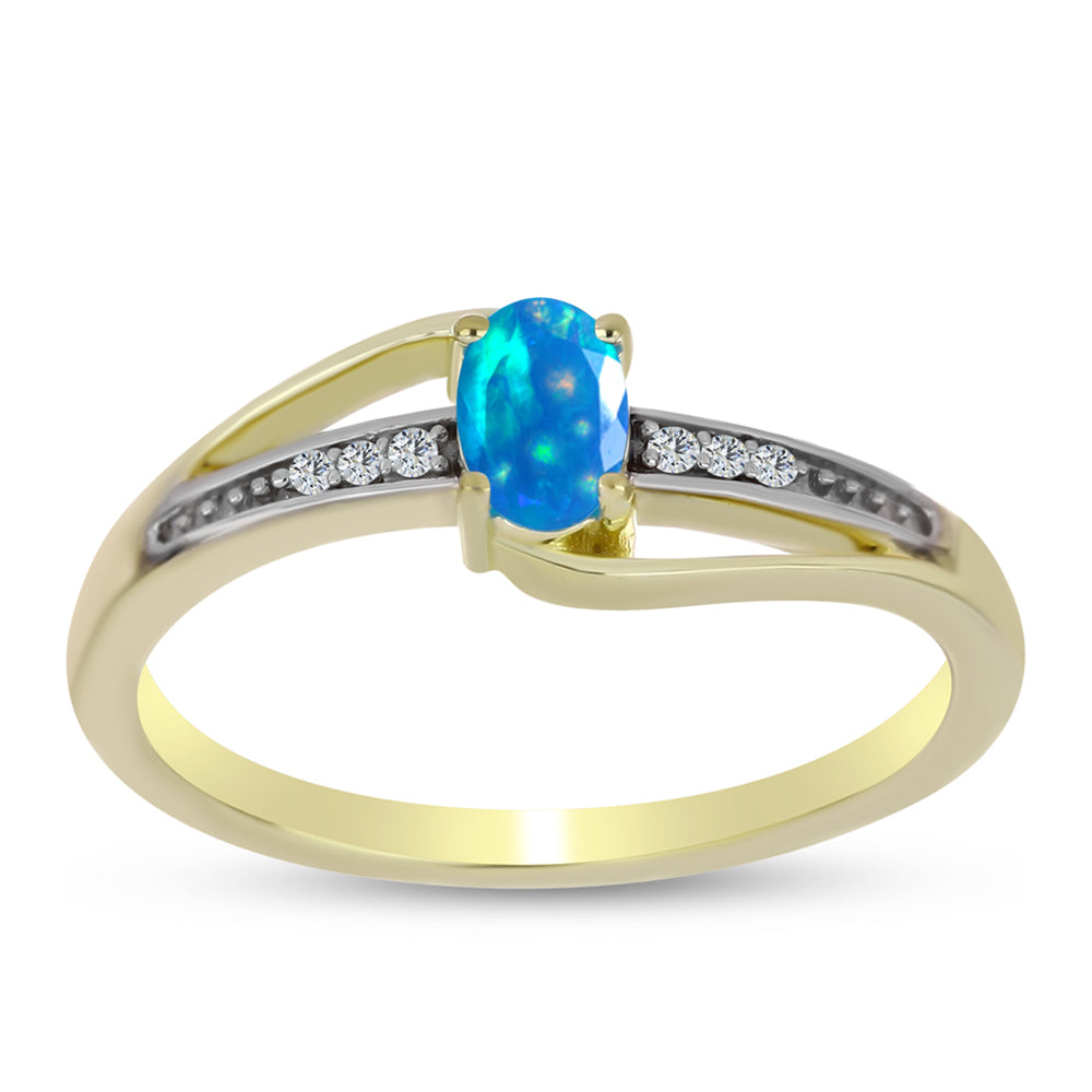 Anillo de Plata Bañada en Oro con Ópalo Paraíso de Etiopia y Topacio Blanco 3 