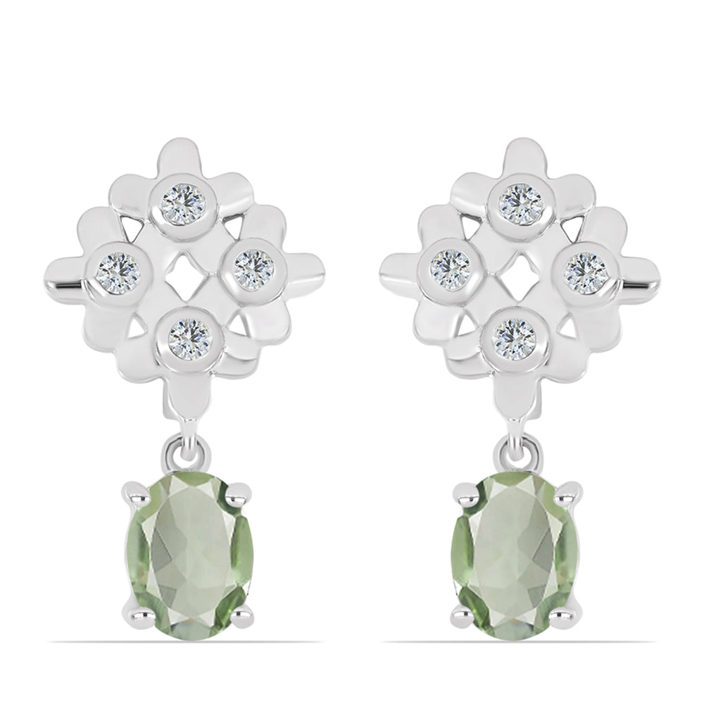 Pendientes de Plata con Amatista Verde y Topacio Blanco