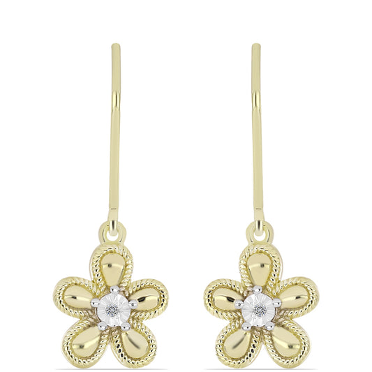 Pendientes de Plata Bañada en Oro con Diamante blanco