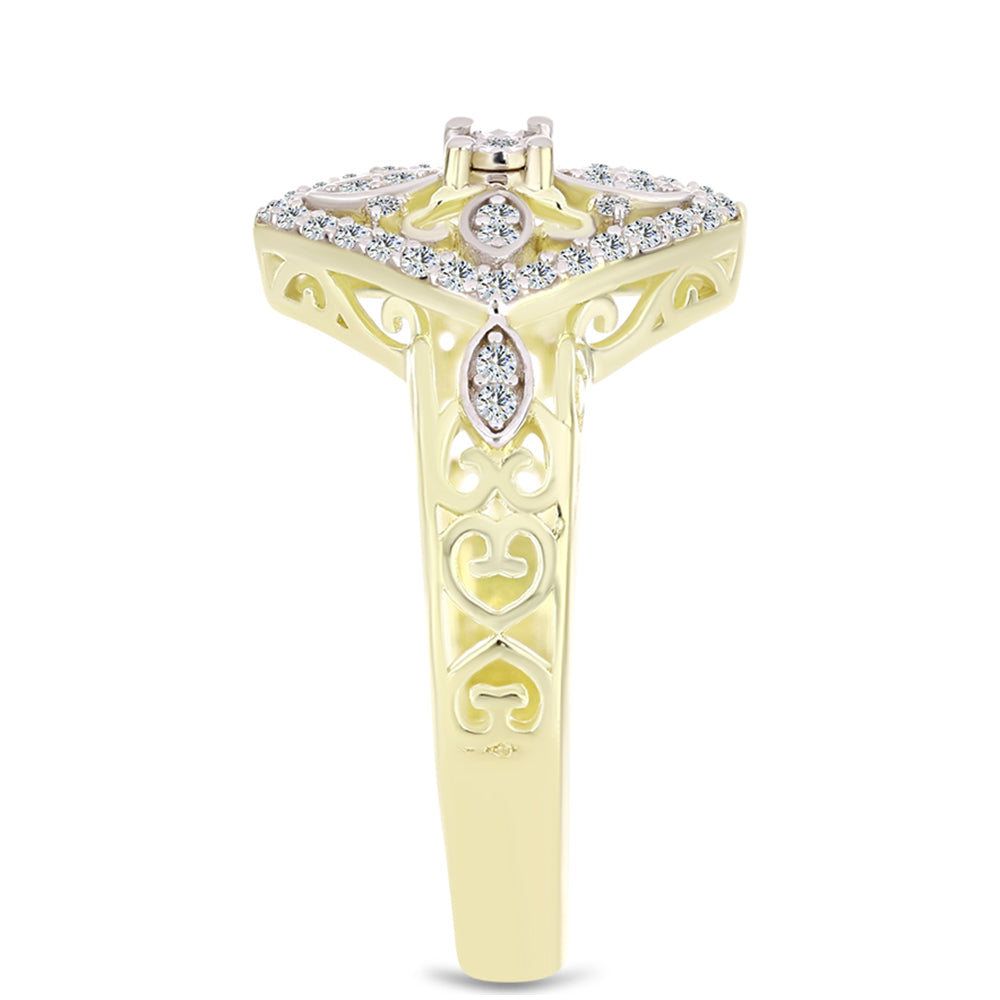 Anillo de Plata Bañada en Oro con Diamante blanco y Topacio Blanco 4 