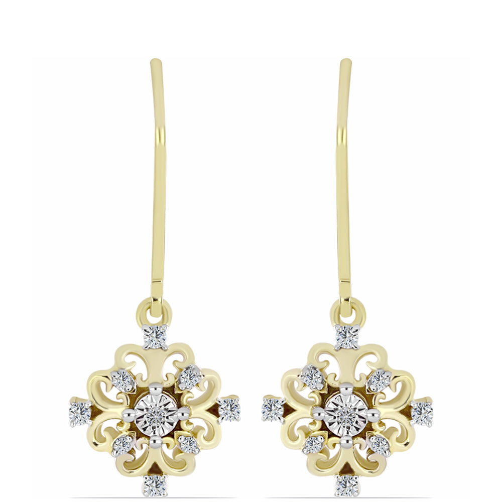 Pendientes de Plata Bañada en Oro con Diamante blanco y Topacio Blanco 1 