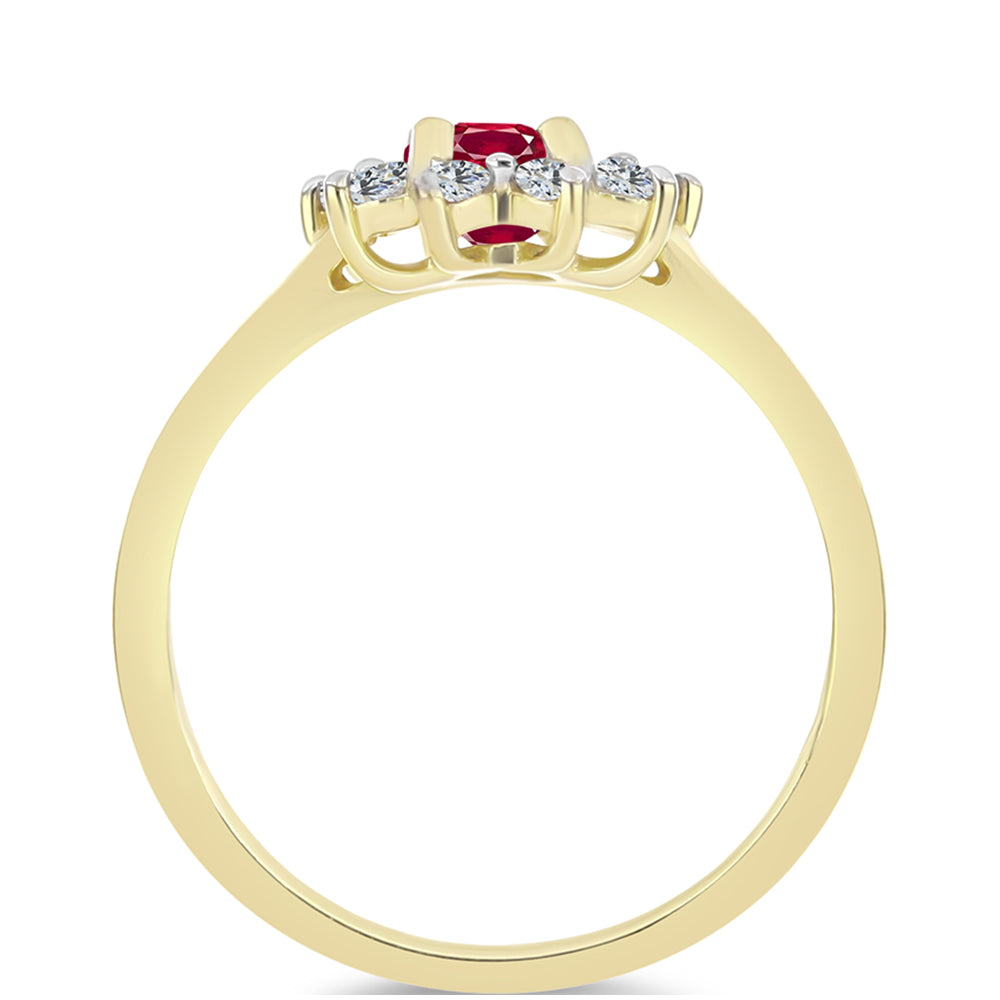 Anillo de Plata Bañada en Oro con Rubí de Madagascar y Topacio Blanco