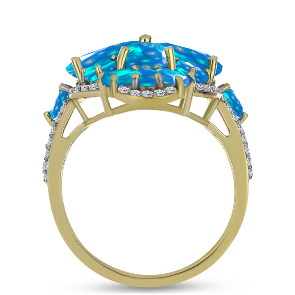 Anillo de Plata Bañada en Oro con Ópalo Paraíso de Etiopia y Topacio Blanco 2 
