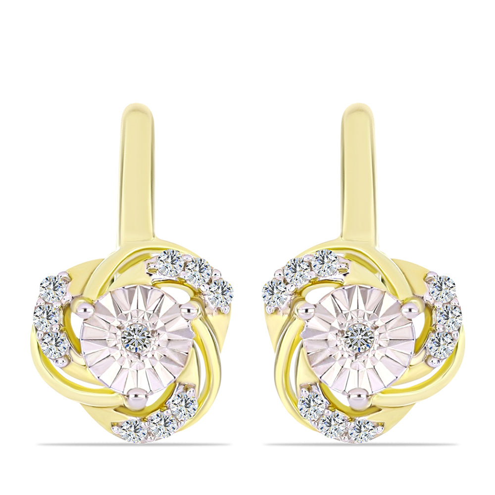 Pendientes de Plata Bañada en Oro con Diamante blanco y Topacio Blanco 1 