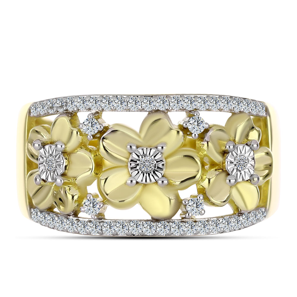 Anillo de Plata Bañada en Oro con Diamante blanco y Topacio Blanco 1 