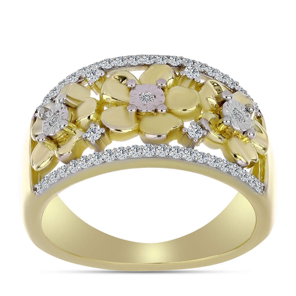 Anillo de Plata Bañada en Oro con Diamante blanco y Topacio Blanco