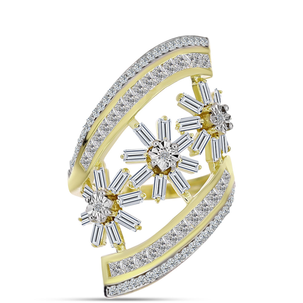 Anillo de Plata Bañada en Oro con Diamante blanco y Zircón Blanco 1 