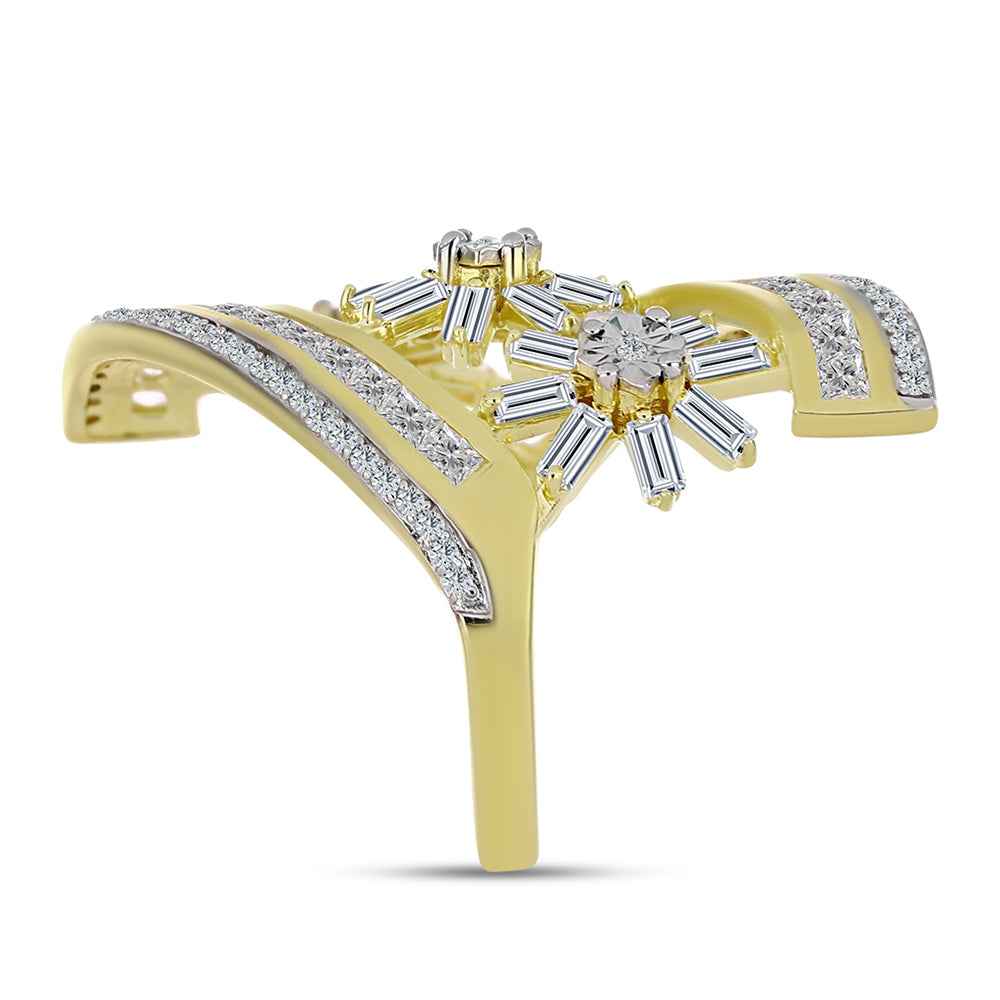Anillo de Plata Bañada en Oro con Diamante blanco y Zircón Blanco 4 