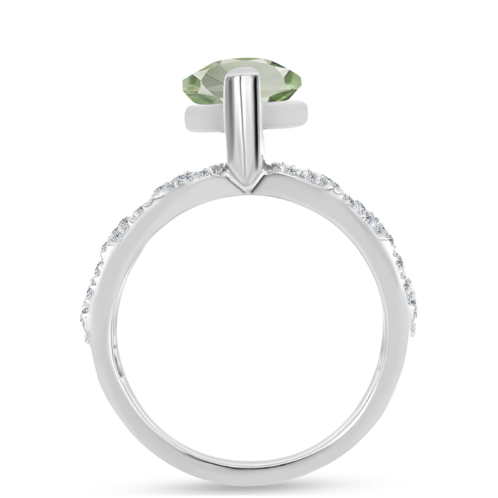 Anillo de Plata con Amatista Verde y Topacio Blanco 2 