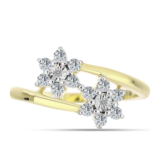 Anillo de Plata Bañada en Oro con Diamante blanco y Topacio Blanco