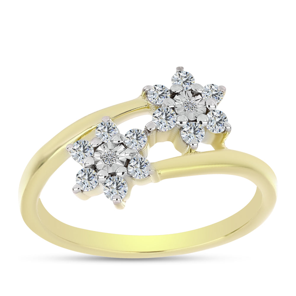 Anillo de Plata Bañada en Oro con Diamante blanco y Topacio Blanco 3 