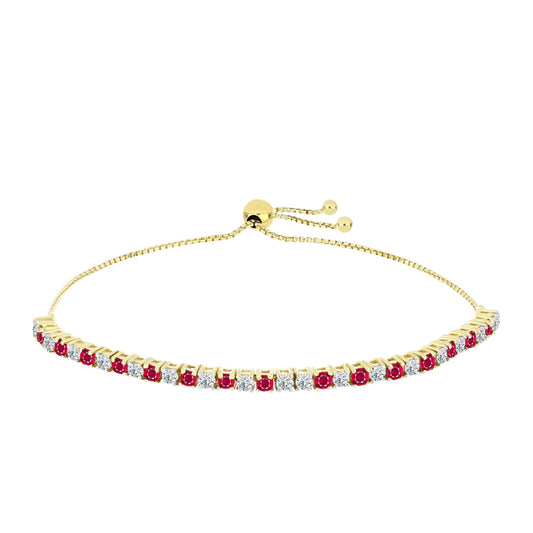 Pulsera de Plata Bañada en Oro con Rubí de Madagascar y Topacio Blanco