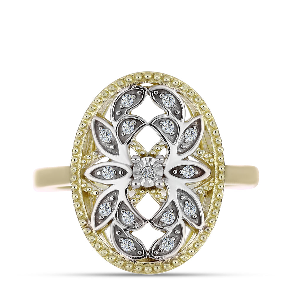 Anillo de Plata Bañada en Oro con Diamante blanco y Topacio Blanco 1 