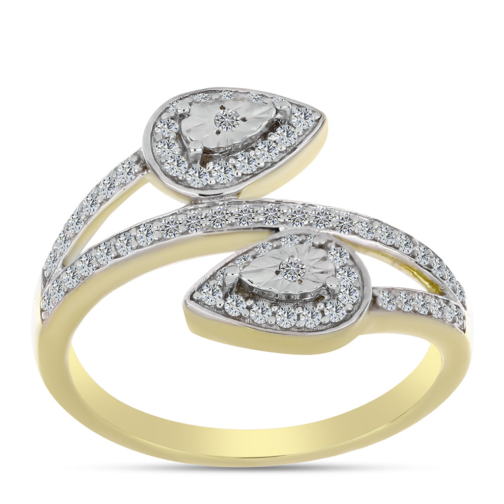 Anillo de Plata Bañada en Oro con Diamante blanco y Topacio Blanco 3 