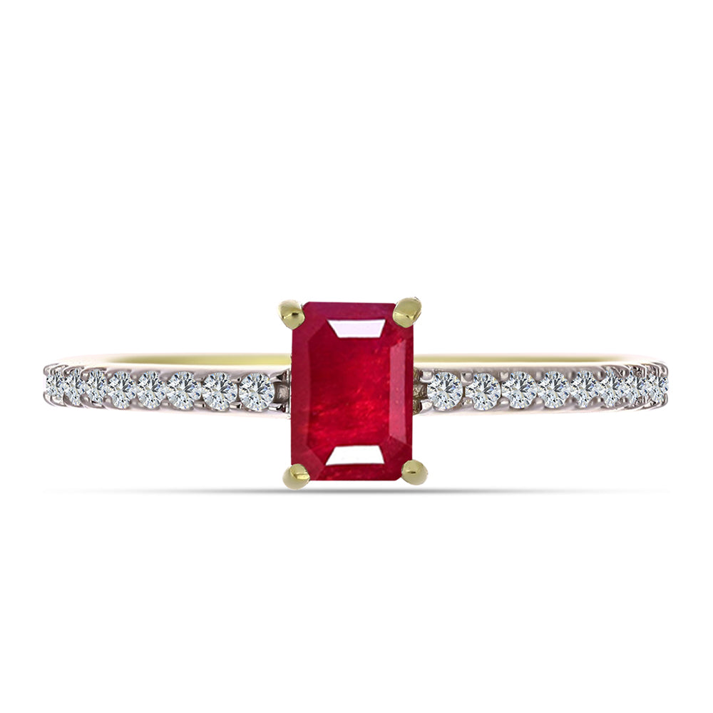 Anillo de Plata Bañada en Oro con Rubí de Madagascar y Topacio Blanco 1 