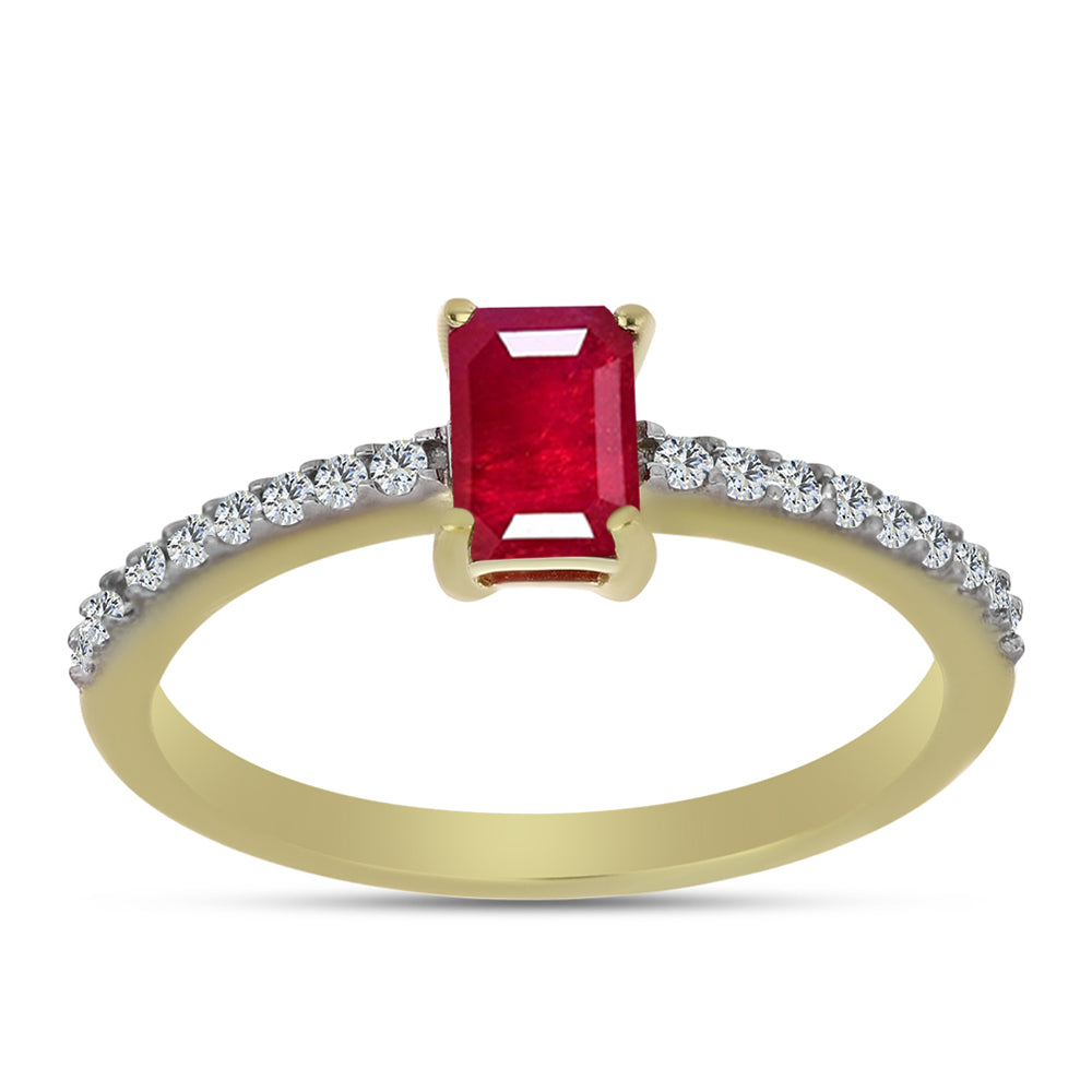 Anillo de Plata Bañada en Oro con Rubí de Madagascar y Topacio Blanco 3 