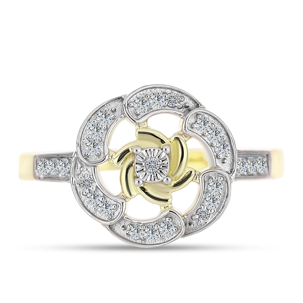Anillo de Plata Bañada en Oro con Diamante blanco y Topacio Blanco 1 
