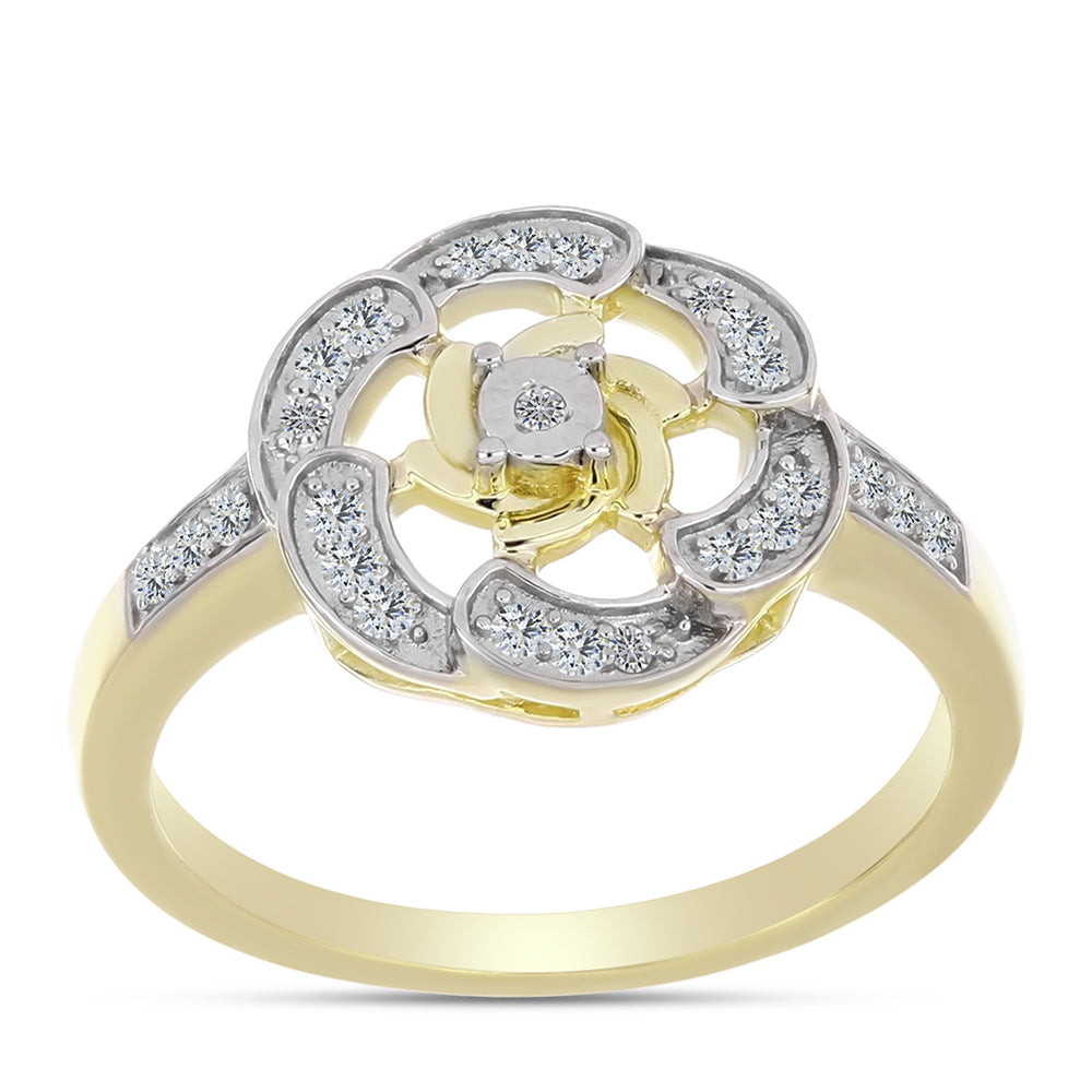 Anillo de Plata Bañada en Oro con Diamante blanco y Topacio Blanco 3 