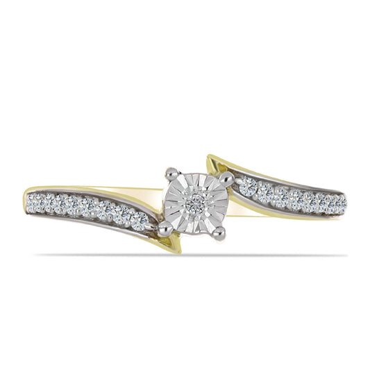 Anillo de Plata Bañada en Oro con Diamante blanco y Topacio Blanco