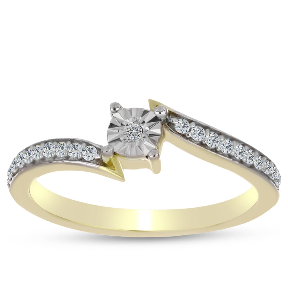 Anillo de Plata Bañada en Oro con Diamante blanco y Topacio Blanco 3 