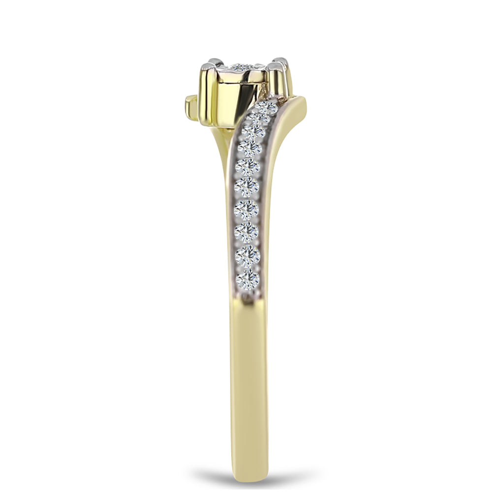 Anillo de Plata Bañada en Oro con Diamante blanco y Topacio Blanco 4 