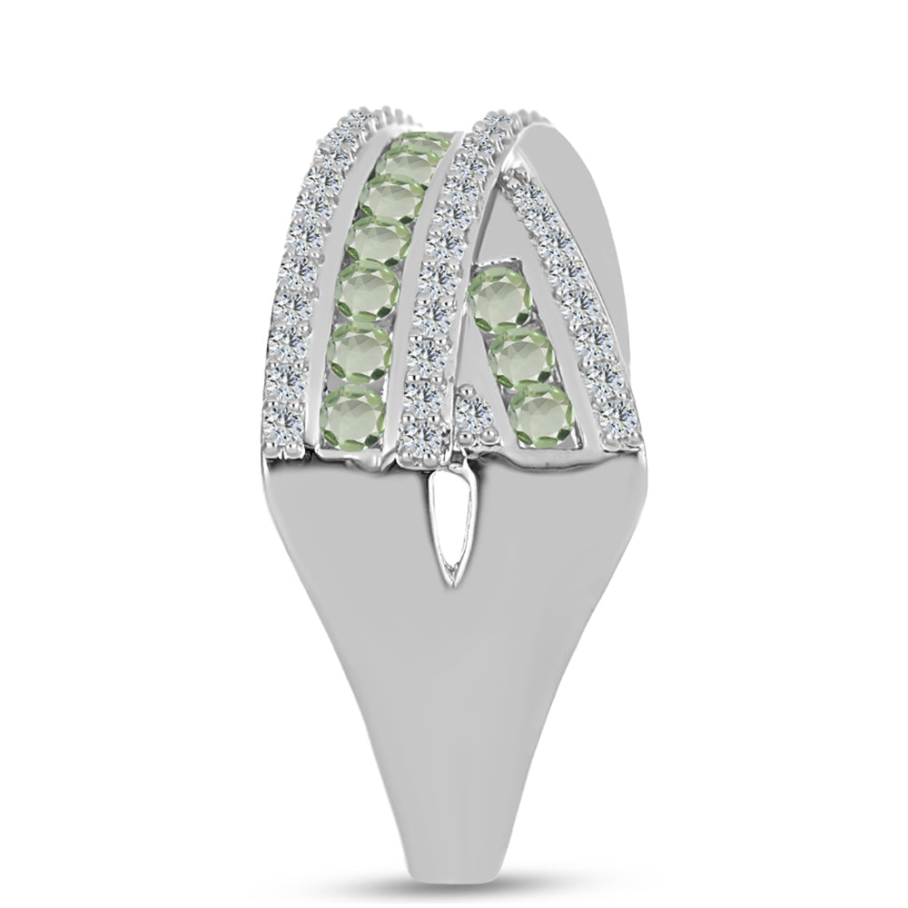Anillo de Plata con Amatista Verde y Topacio Blanco 4 